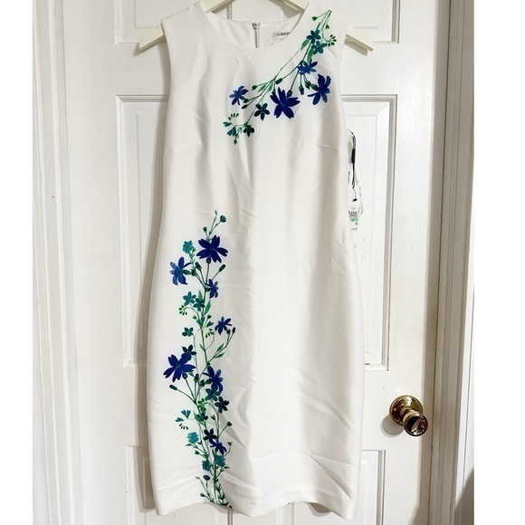 Calvin Klein White Sheath Slimming Dress NWT Sz 8